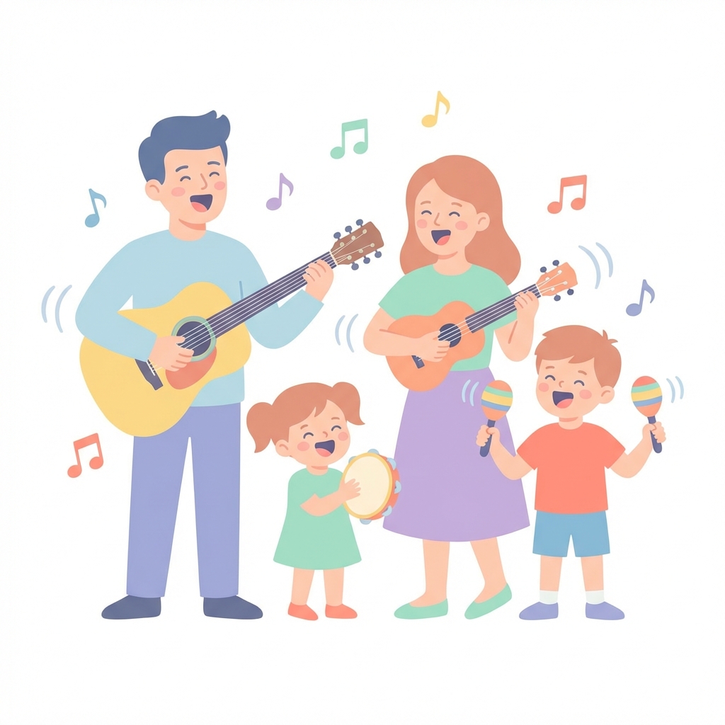 親子で音楽を楽しむ様子